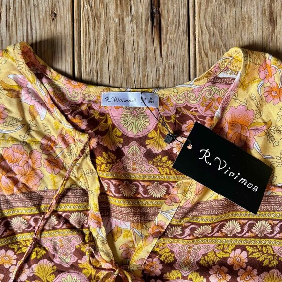 R.Vivimos Women Long Sleeve Floral V Neck Tassel Boho Festival Dress M, Sz 8, 10 - Picture 9 of 13